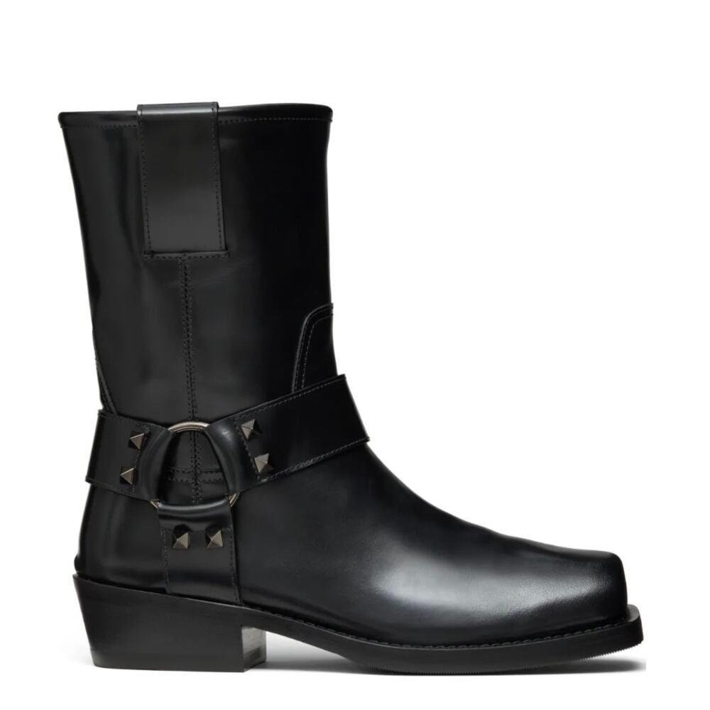 Valentino Garavani Rockstud Calfskin Biker Boots Black 40 - Picture 4 of 16